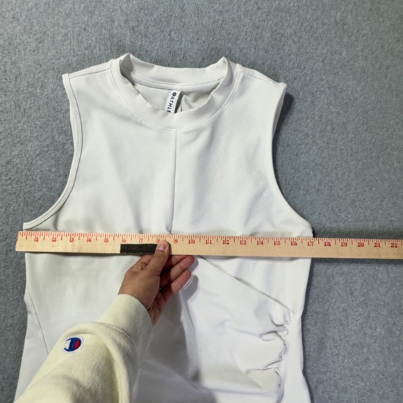 Athleta Top Womens L White Crew Neck Ruched Side Sleeveless Pullover Stretch - Picture 4 of 7
